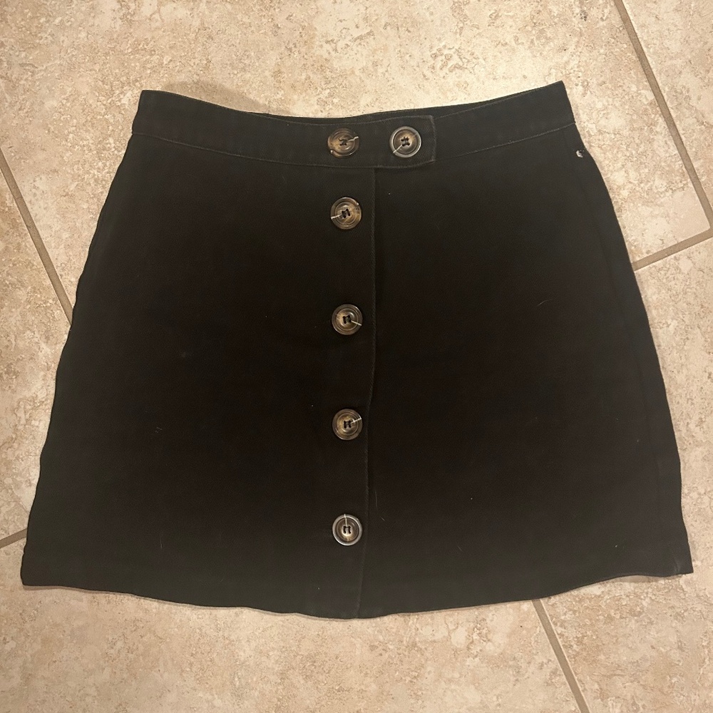 Black denim button skirt